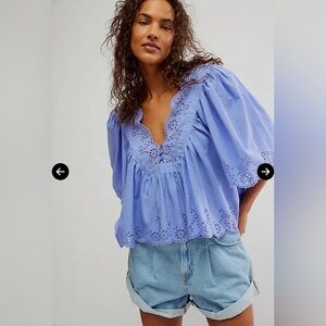 Free People Blue Eyelet Blouse